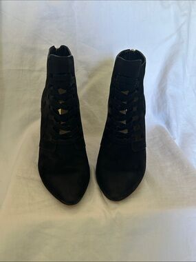 BCBGeneration Black Suede Cutout Lace-Up Ankle Booties